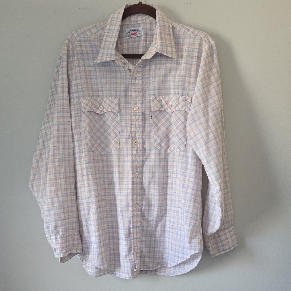 Levi's Men's Plaid Vintage Western Cowboy Long Sleve Shirt - Cream Sz L
